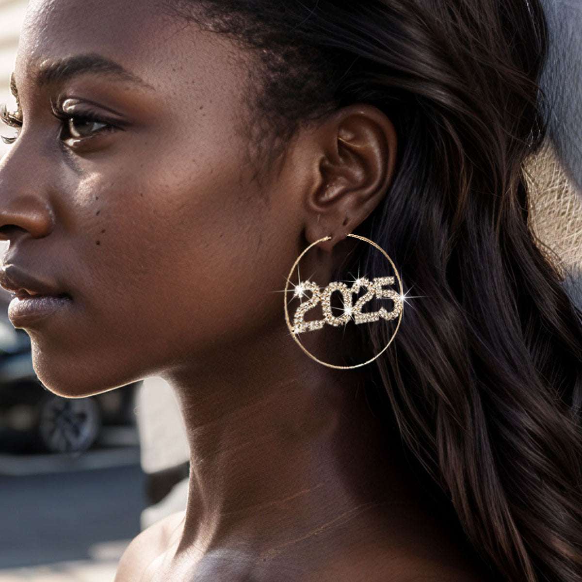 1 Pair 2025 Ring Earrings Fashion Full Rhinestone Digital Earrings Copper Material New Year Party Jewelry Accessories - globaltradeleader