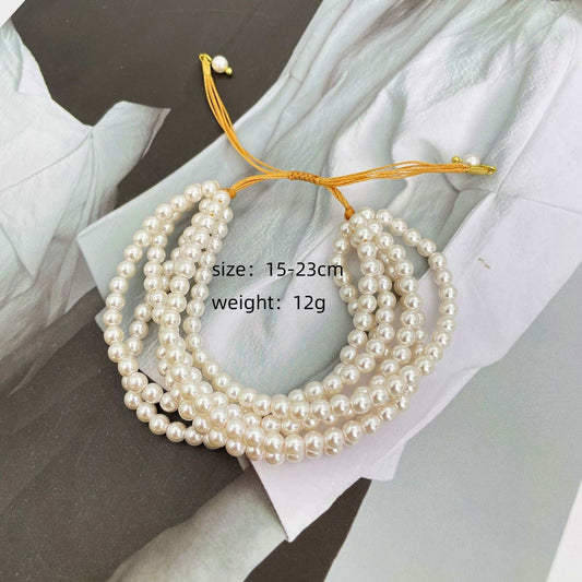 1 PCS Multilayer Pearl Bracelet For Women Unique Adjustable Rope Chic White Pearl Bracelet Elegant Wedding Jewely - globaltradeleader