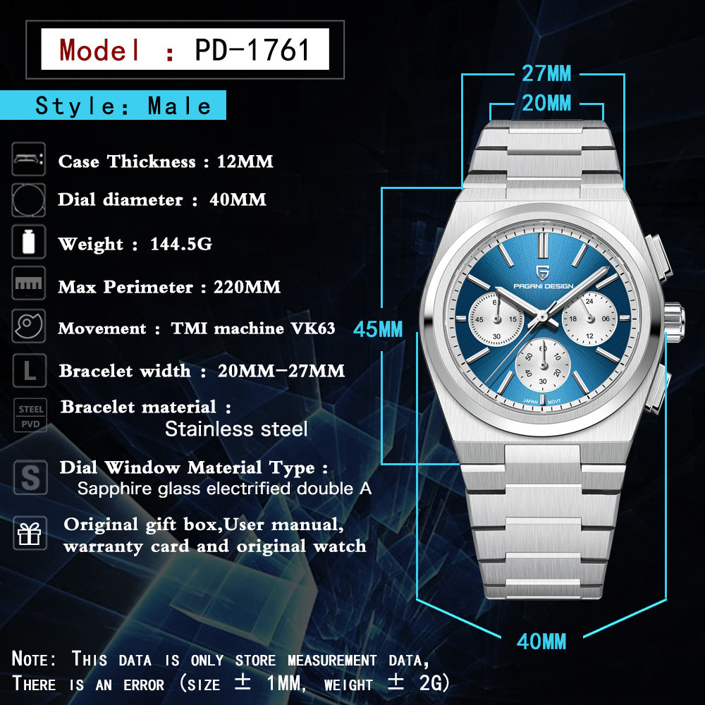 Mens Fashion Blue Quartz Waterproof Chronograph Watch - globaltradeleader