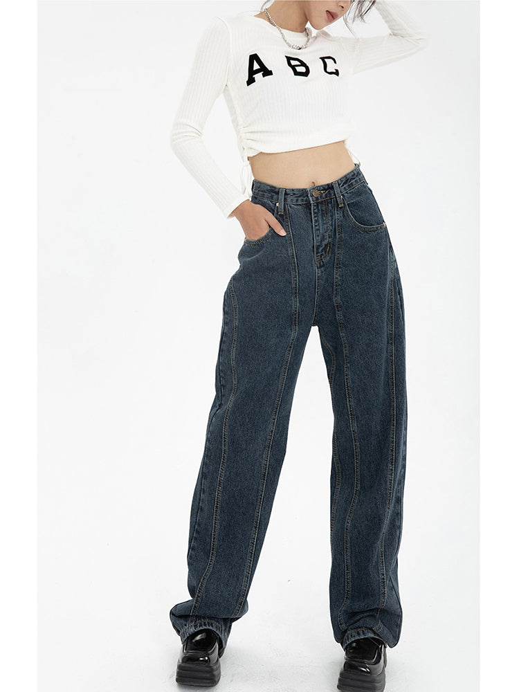 Dark Blue Jeans For Women Loose Drape