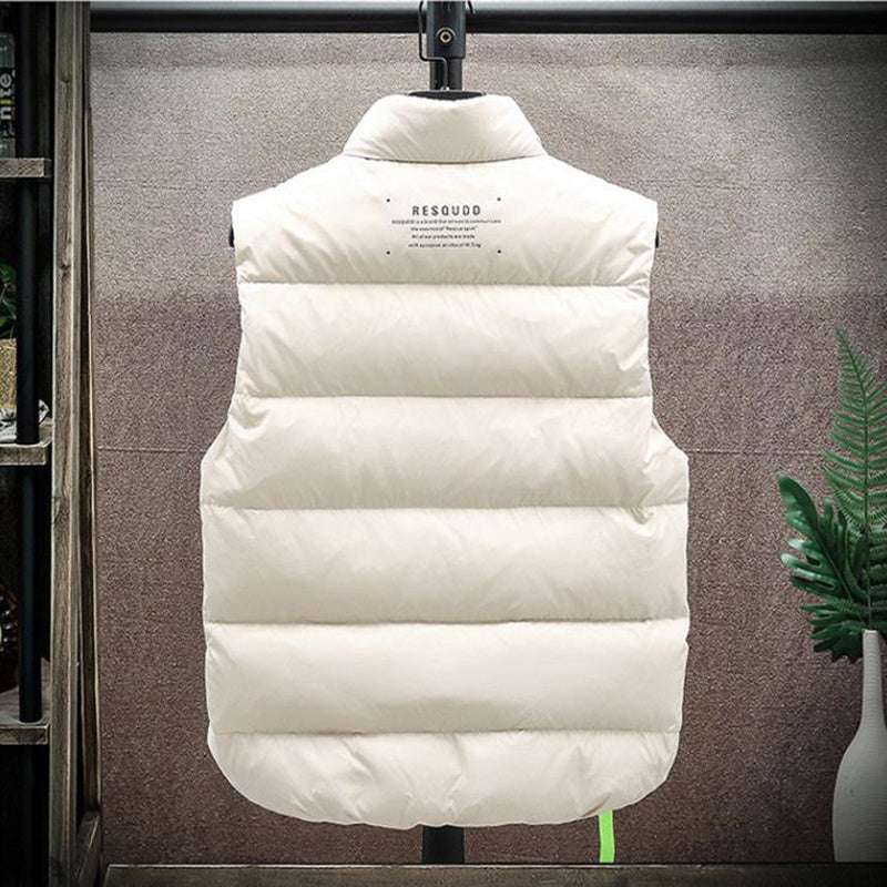 Men's Winter Down Vest Fashion All-match Stand-collar Sleeveless Jacket Solid Thickened Tank Outerwear Clothing - globaltradeleader