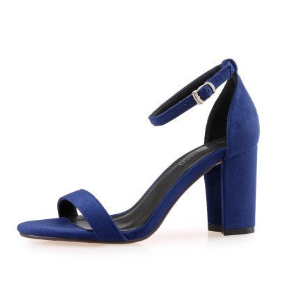 One Word Buckle High Heel Sandals Thick Heel Women - globaltradeleader