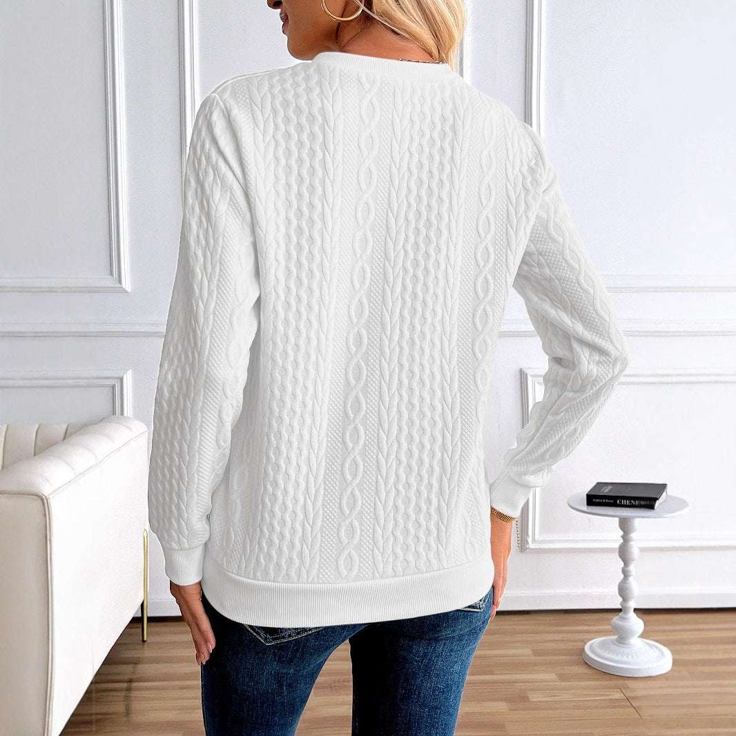 Women's Loose Casual Pullover Half Zipper Long Sleeve Solid Color Texture Round Neck Hoodie For Women - globaltradeleader