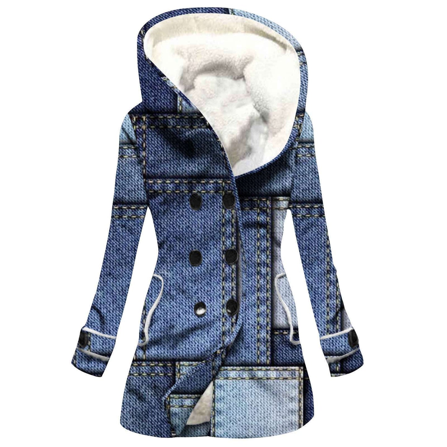 Women's Windbreaker Winter Thickened Imitation Lamb Stitching Floral Hooded - globaltradeleader