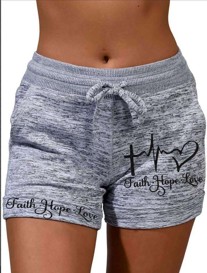 European And American Ladies Faith Hope Love Printed Lace-up Shorts - globaltradeleader
