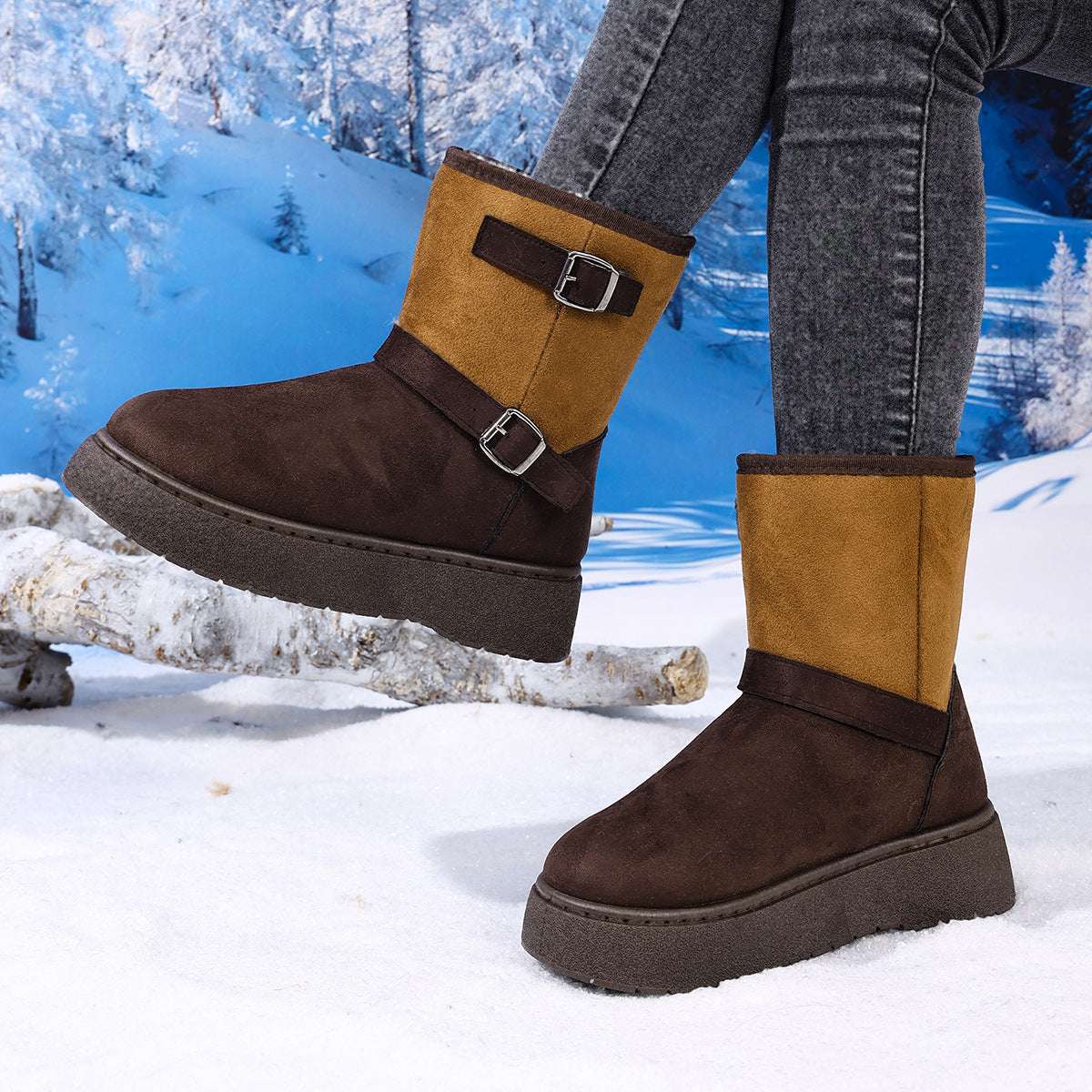 Round Toe Fashionable And Comfortable Furry Slip-on Snow Boots For Women - globaltradeleader