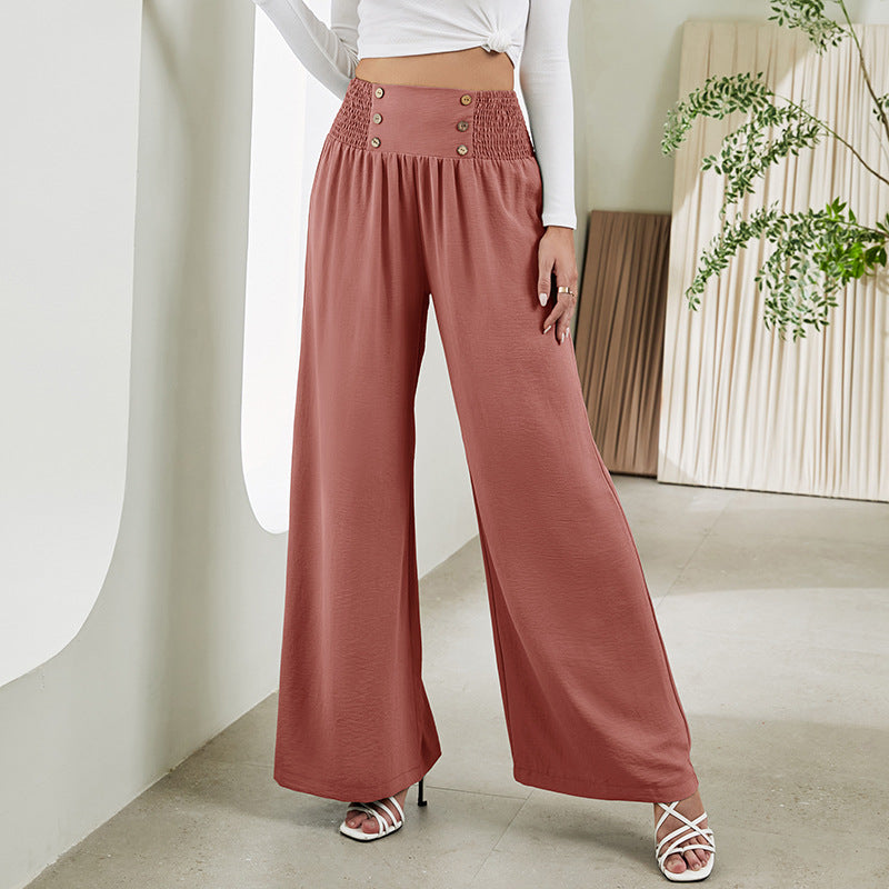 Fashion Straight Wide Leg Pants Elastic High Waist Casual Trousers For Women - globaltradeleader