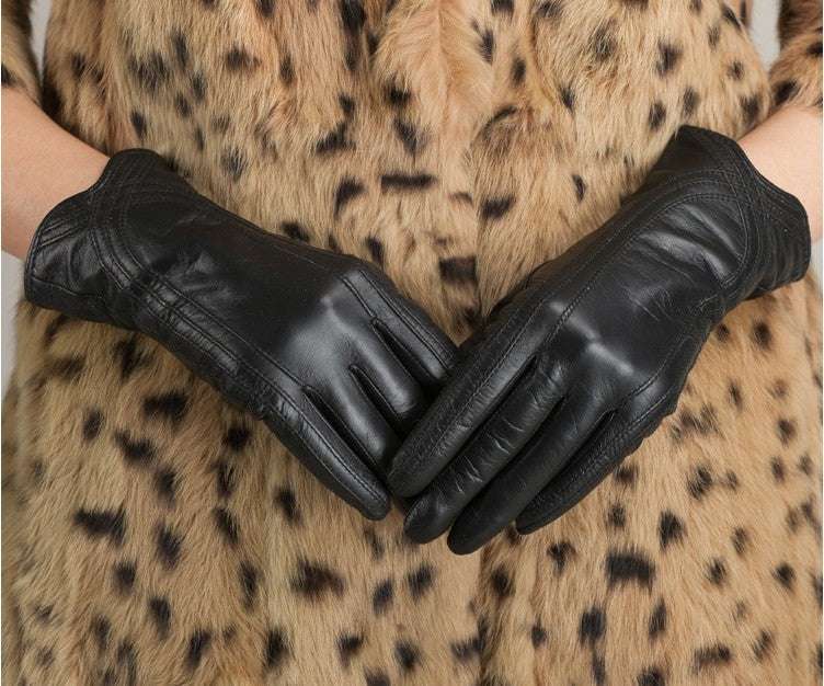 Women's Fashion Winter Warm Gloves Real Lamb Leather Handmade Curve Sheepskin Gloves - globaltradeleader