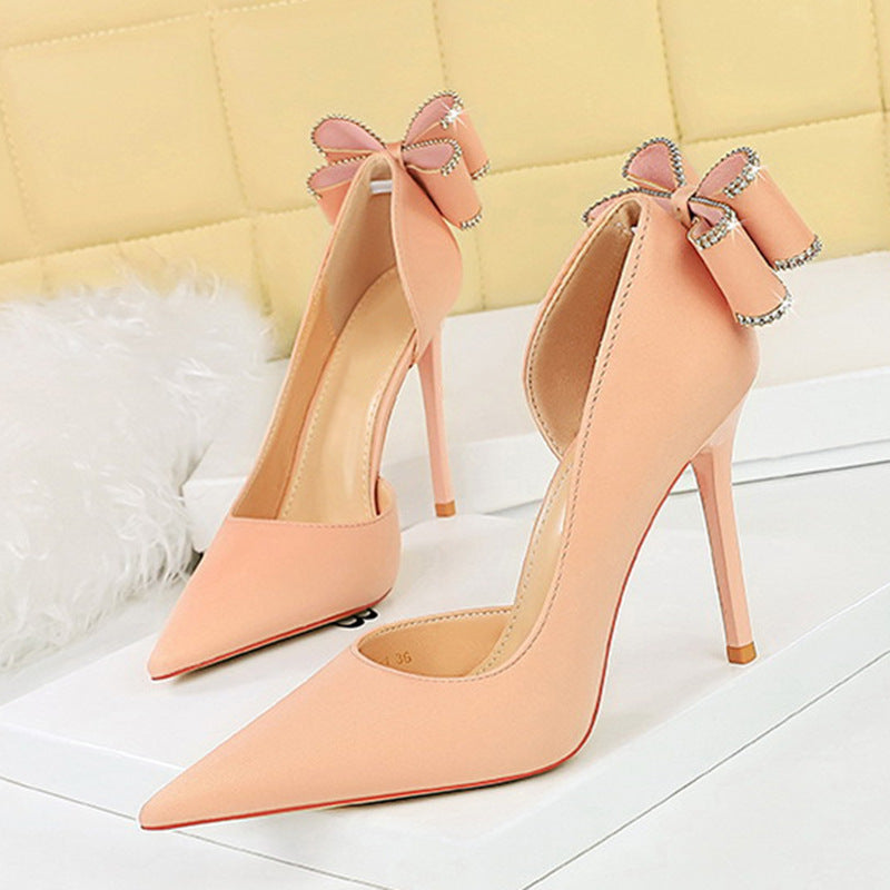 Sexy Low-cut Pointed Toe Rhinestone Stiletto Heel High Heels - globaltradeleader