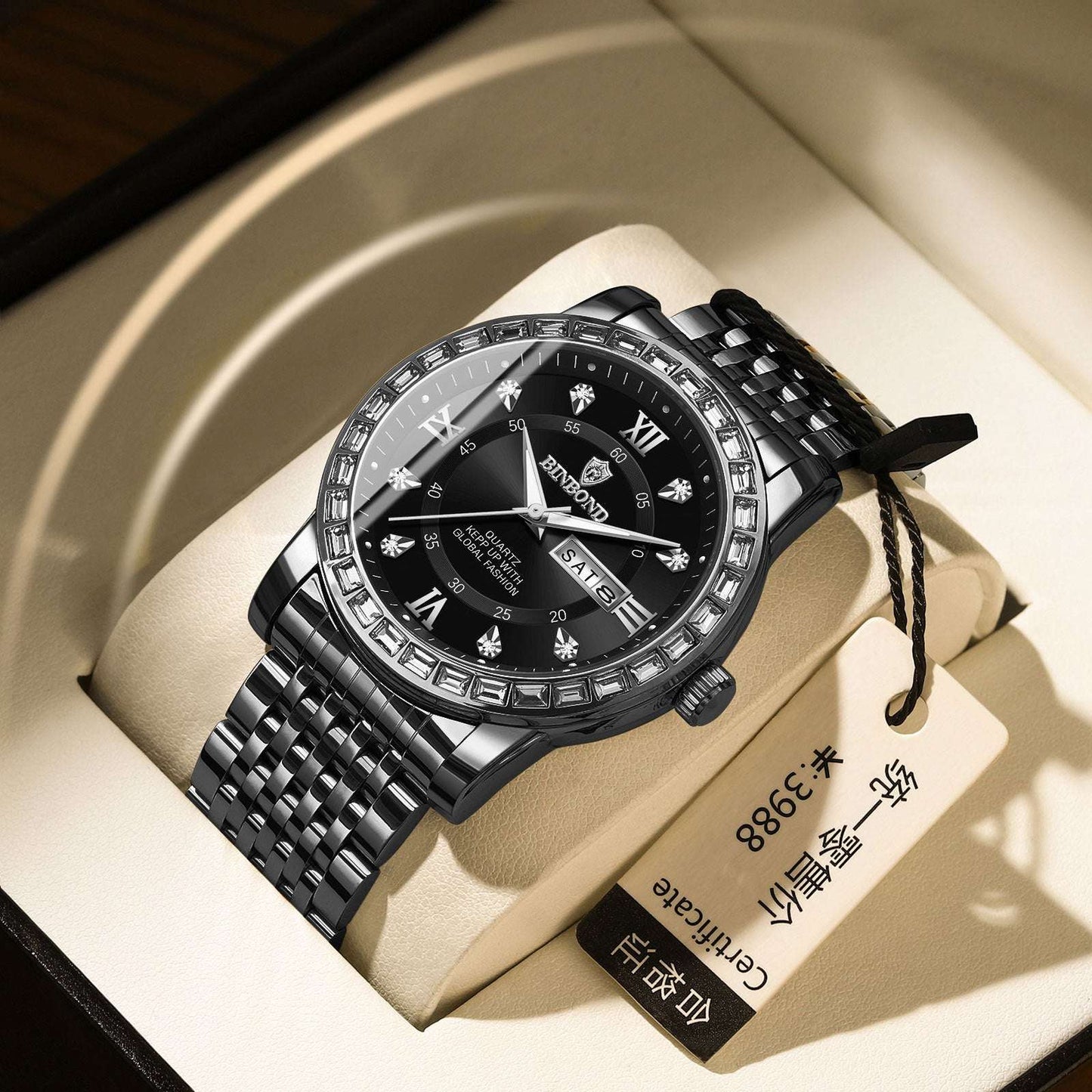 Business Diamond-embedded Mechanical Watch Double Calendar Waterproof Luminous - globaltradeleader