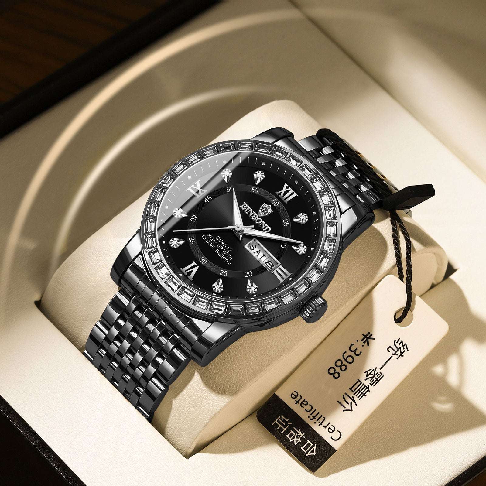Business Diamond-embedded Mechanical Watch Double Calendar Waterproof Luminous - globaltradeleader