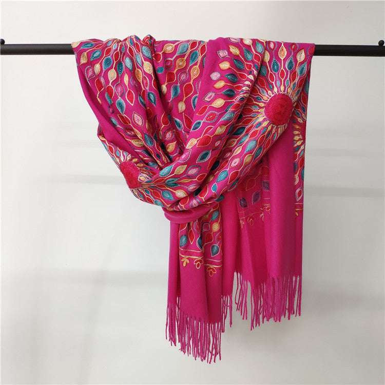 Women's Embroidered Cashmere SUNFLOWER Scarf