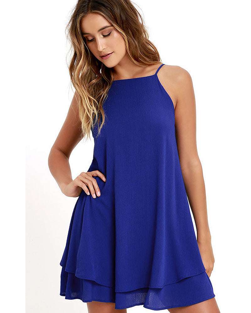 Solid Color Loose Dress Large Swing Backless Suspender Dress - globaltradeleader
