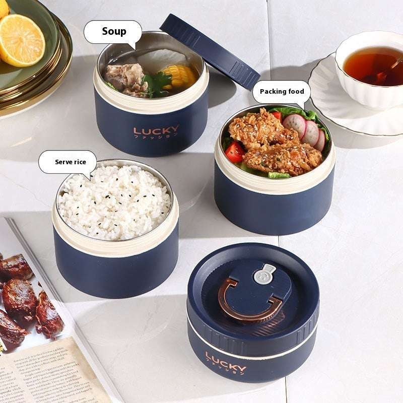 Stainless Steel Insulated Lunch Box Round Multi-layer Compartment - globaltradeleader