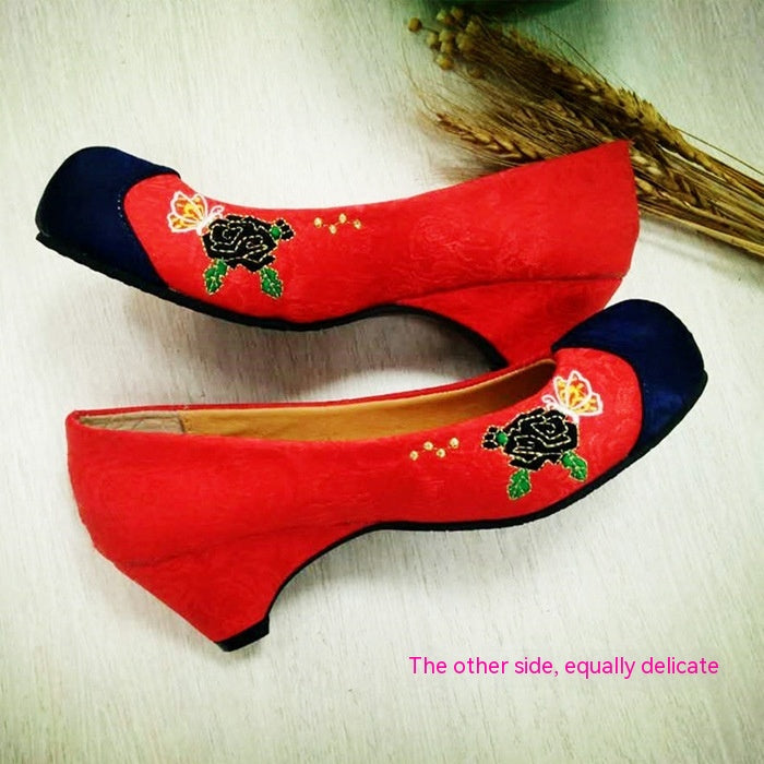 Hanbok Red Embroidered Hook Shoes