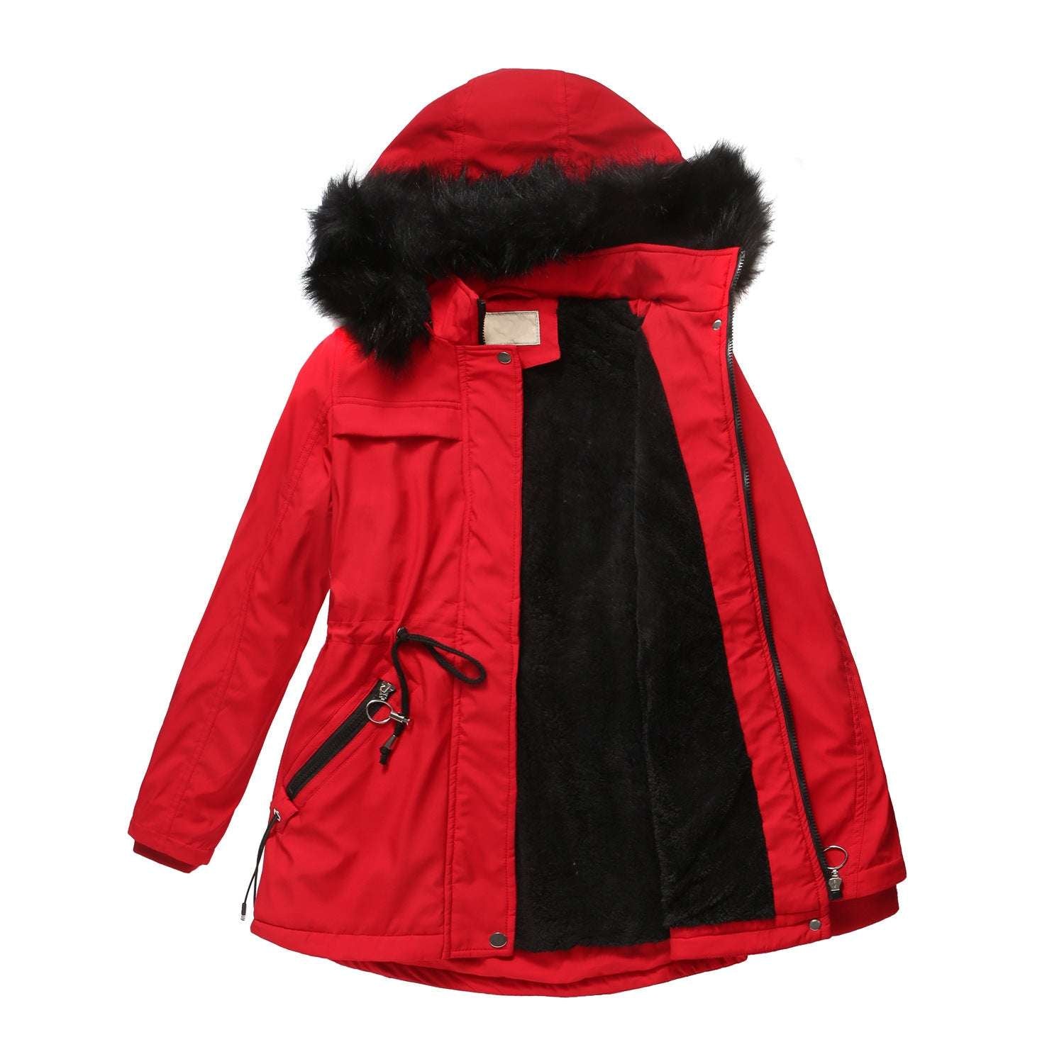 Pure Color Winter Ladies Cotton-padded Coat With Detachable Hood And - globaltradeleader