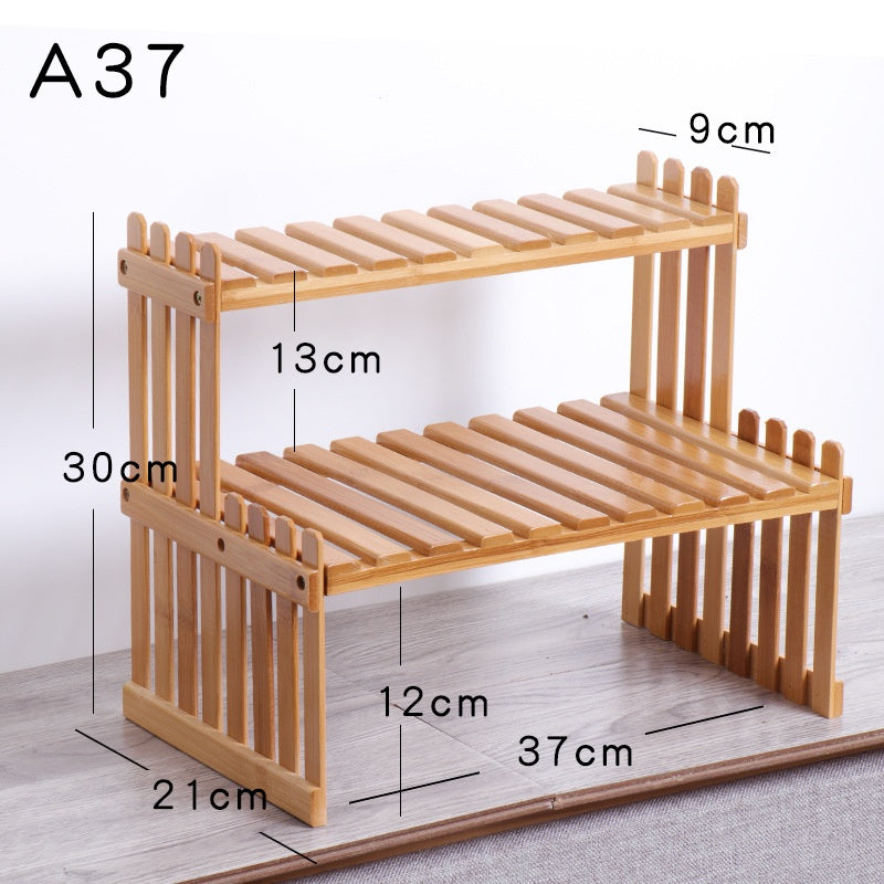 Multi-layer Solid Wood Small Flower Stand Office Desk Surface Panel Bamboo Plant Simplicity Succulent Pot Frame Balcony Storage - globaltradeleader