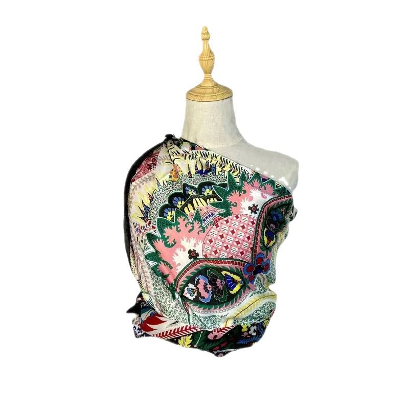 Women's Silk Scarf Strap Retro Tube Top Sun Protection