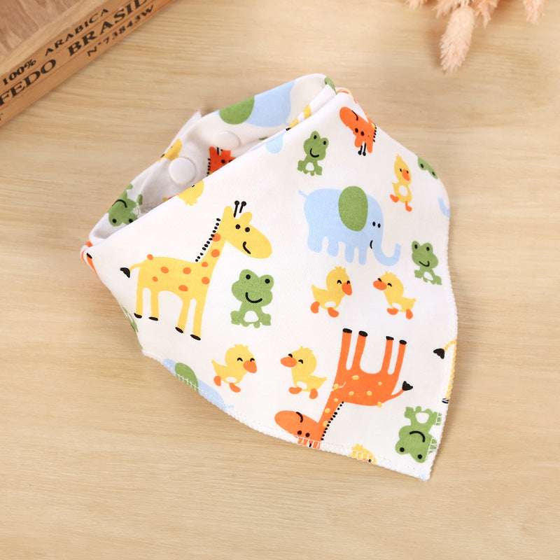 Children's Triangle Towel Baby Bib Saliva Towel Double-layer Cartoon Printing Double-sided Snap