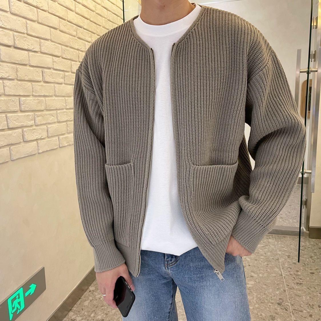 Men Zip Up Knitted Cardigan Lined Funnel Neck Jumper Sweater Pockets Coat All Seasons Comfortable Soft Long Sleeve - globaltradeleader