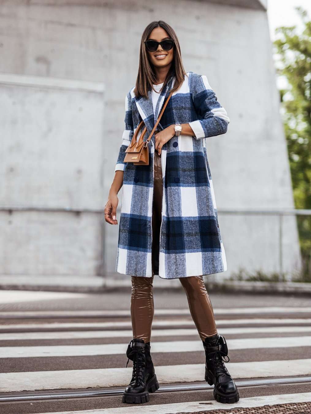 European And American Fall Winter Fashion Brushed Mid-length Plaid Wool Coat - globaltradeleader