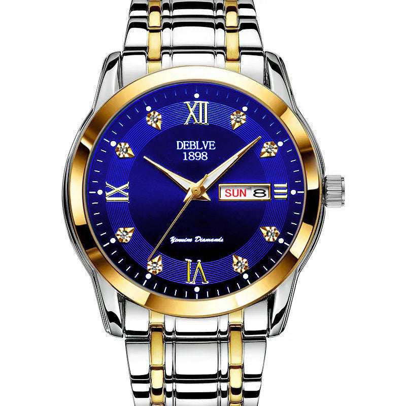 Fashion Alloy Steel Belt Waterproof Luminous Men's Dual Calendar Watch - globaltradeleader