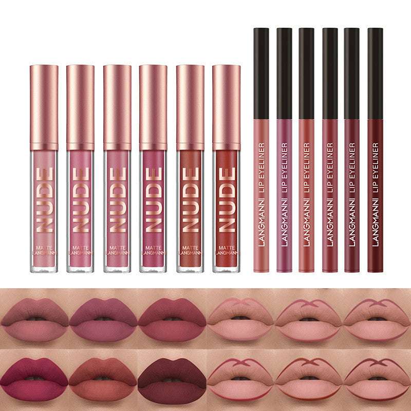Lip Liner And Lipstick Makeup 12 Pcs Set 6 Matte Lipstick 6 Lip