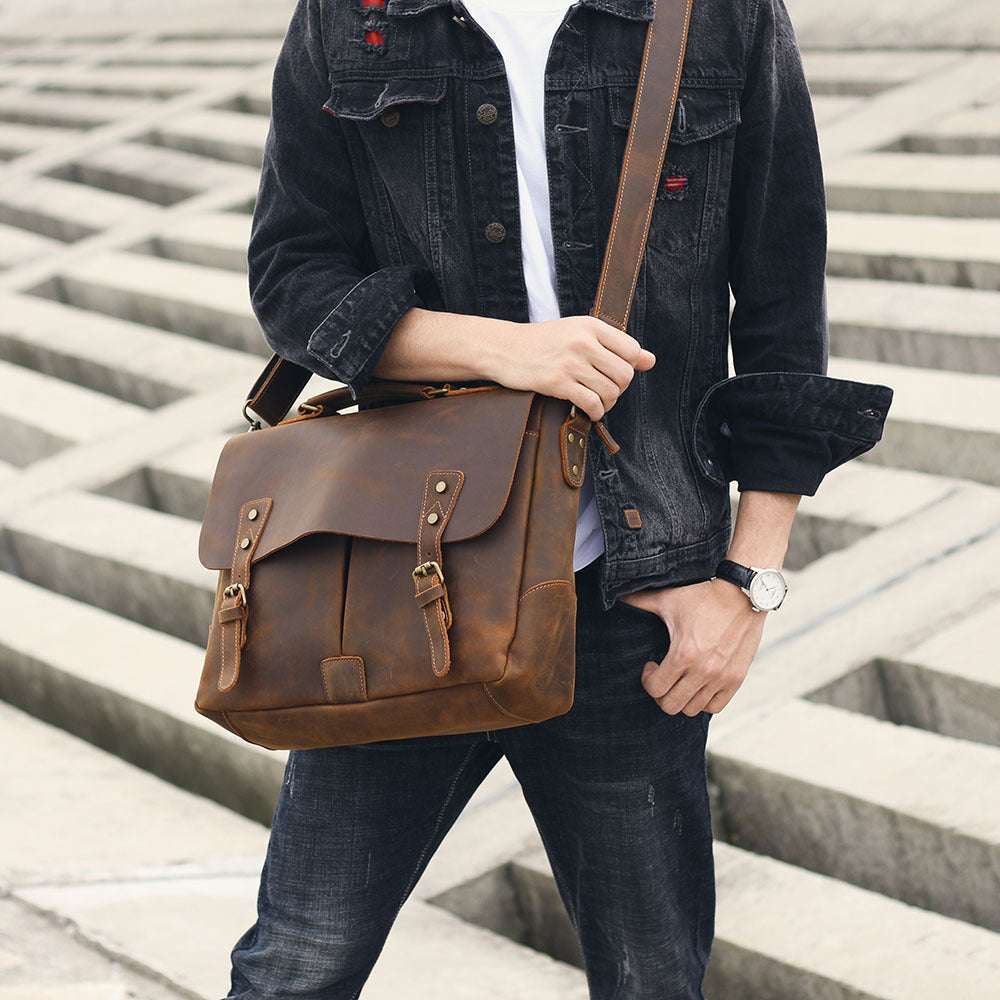 Retro Cowhide Men's Portable Briefcase Shoulder Computer Bag
