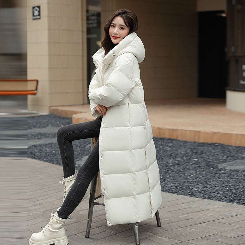 Women's Super Long Down Jacket Winter Puffer Thick Coat Black Red Hooded Zipper Keep Warm Fall Winter Casual Clothes - globaltradeleader