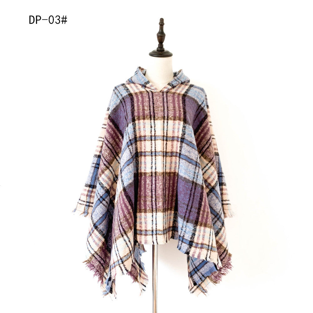 Spring Autumn And Winter Plaid Ribbon Cap Cape And Shawl