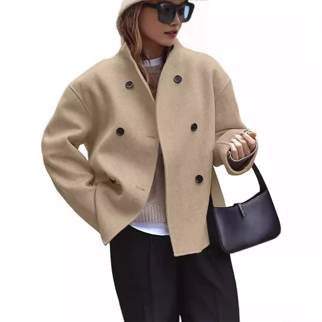 Fashion Three-row Button Short Plaids And Tweedst Coat Double-faced Woolen Goods For Autumn And Winter - globaltradeleader