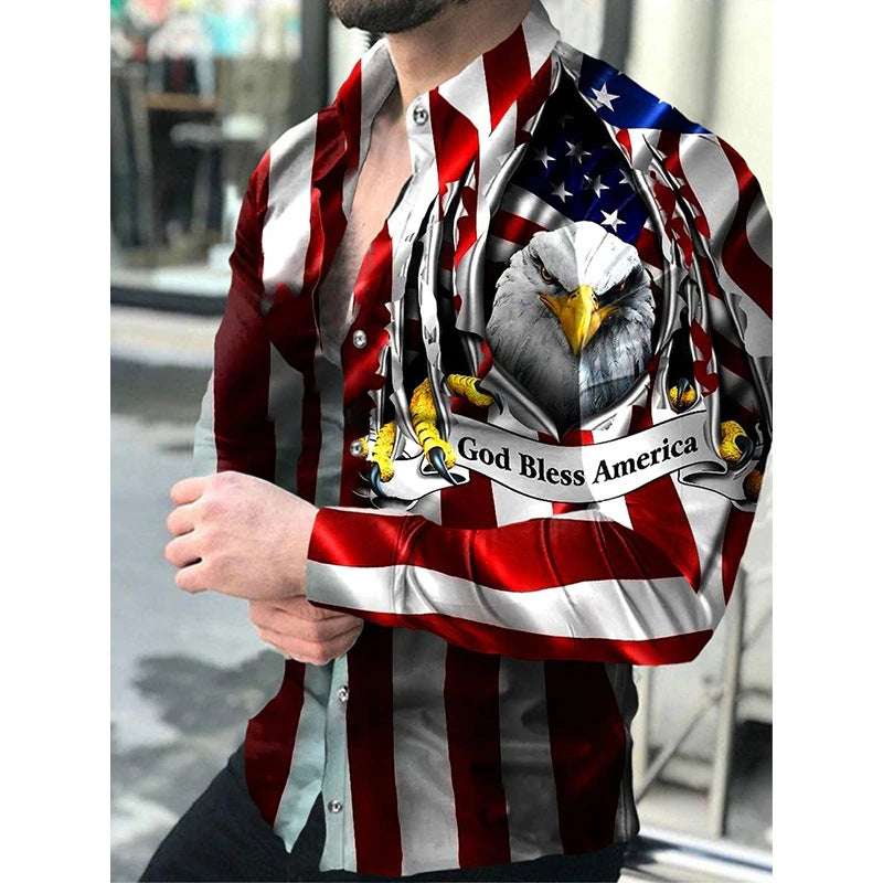Large Size Men's Casual Fashion 3D Digital Printing Long Sleeve Shirt