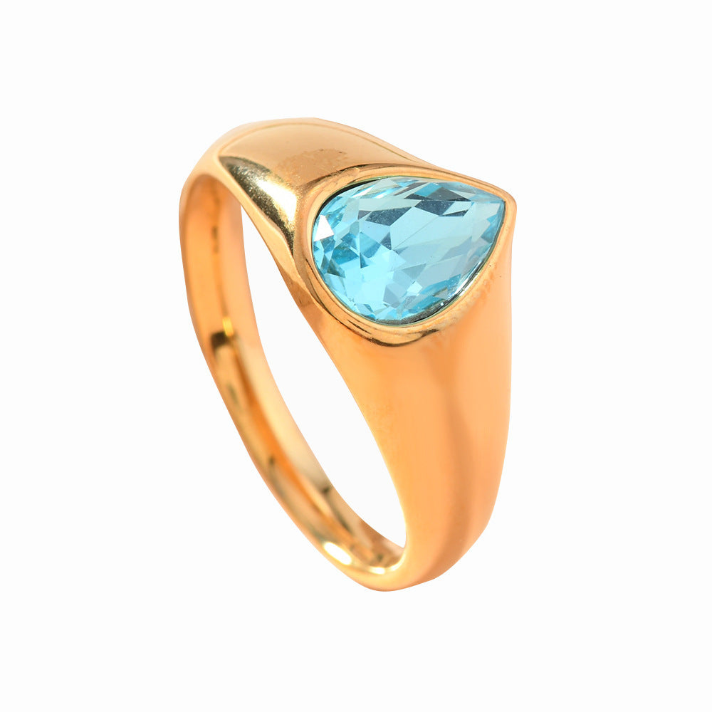 Colorful Rhinestone Rings Fashion Personality Teardrop-shaped Ring For Women Jewelry - globaltradeleader