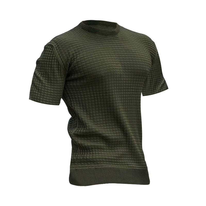 Men's Small Checkered Round Neck Casual Fashion Top