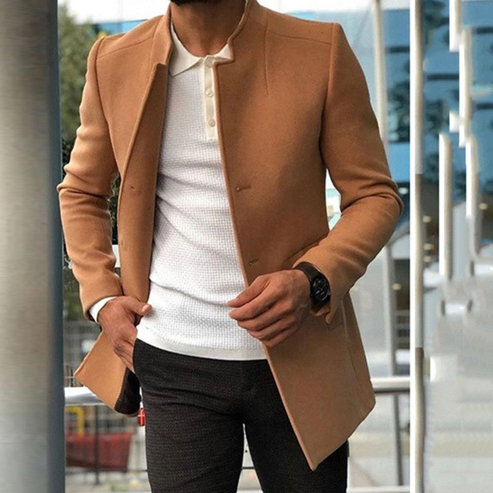 Men's Slim Coat Fashion Single-breasted Solid Color Business Jackets Fall And Winter Tops Outwear Clothing - globaltradeleader