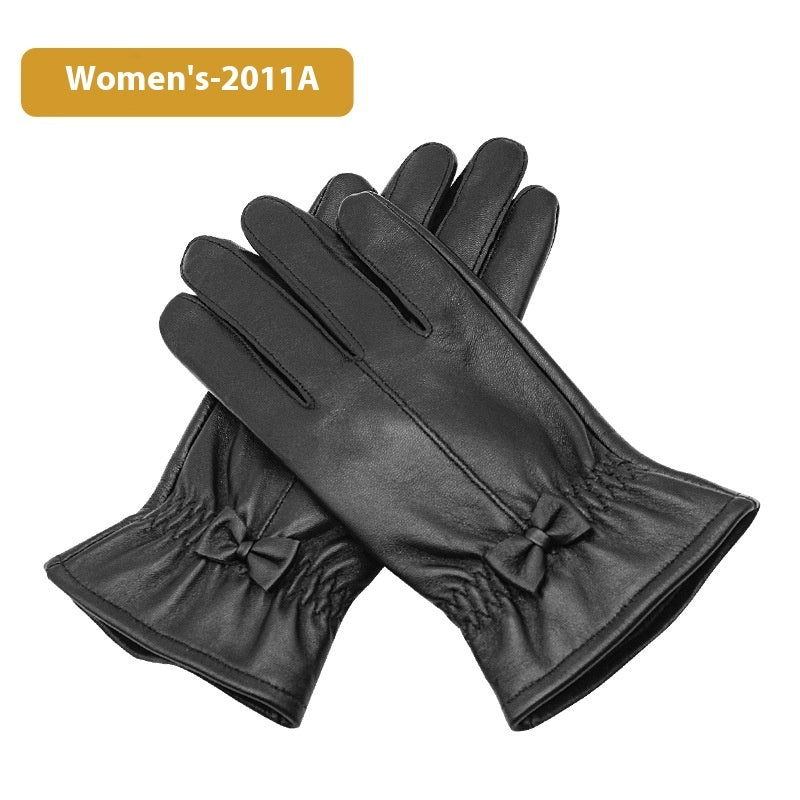 Autumn And Winter Women's Leather Gloves Fleece-lined Thick Windproof Warm Touch Screen Sheepskin - globaltradeleader