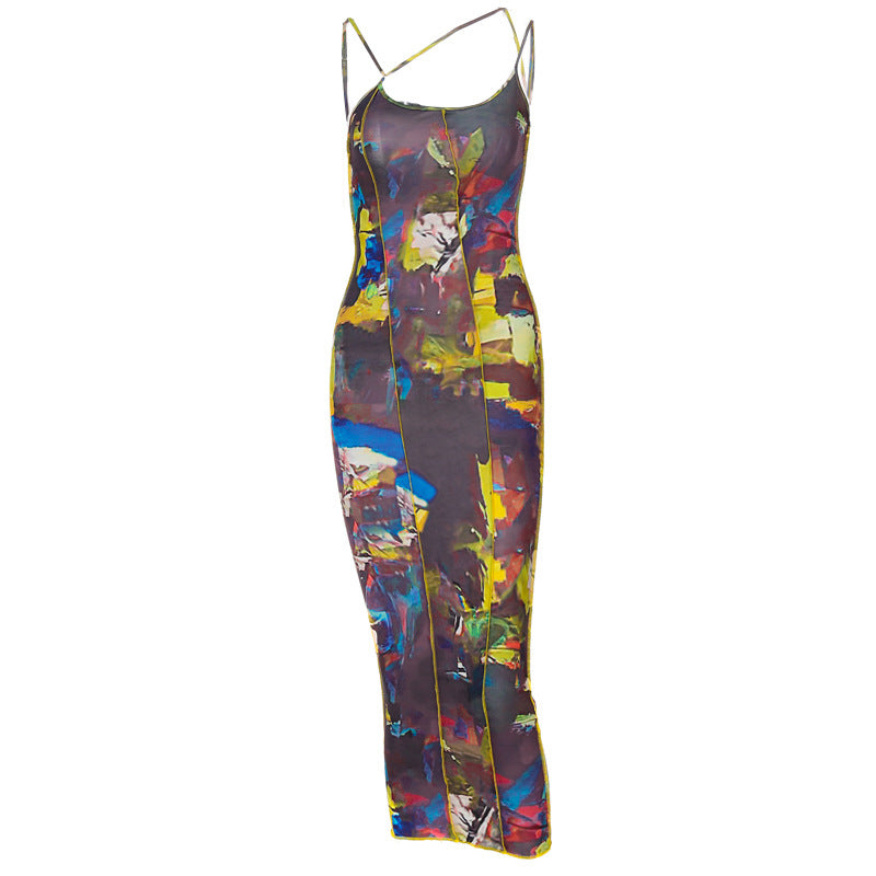 Summer Women's Sling Print Halter Dress - globaltradeleader