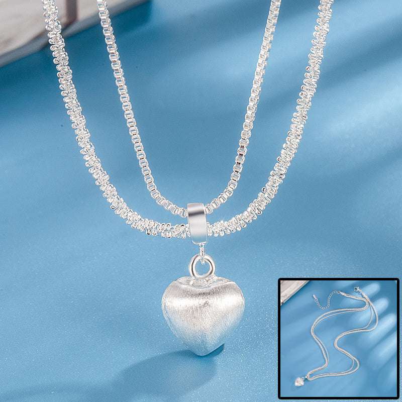 Double Layer Brushed Heart Pendant Necklace For Women High-end Feel Light Luxury Necklace Collarbone Chain  Fashion Jewelry - globaltradeleader
