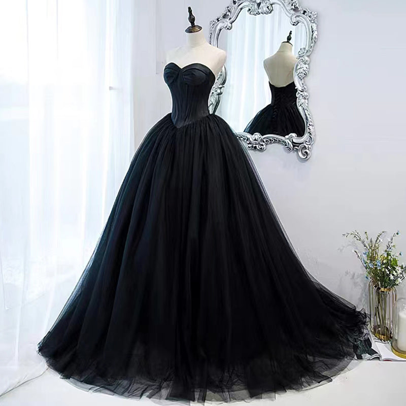 Black Evening Dress Can Wear Birthday Host Light Luxury Niche Wipe Chest Long - globaltradeleader