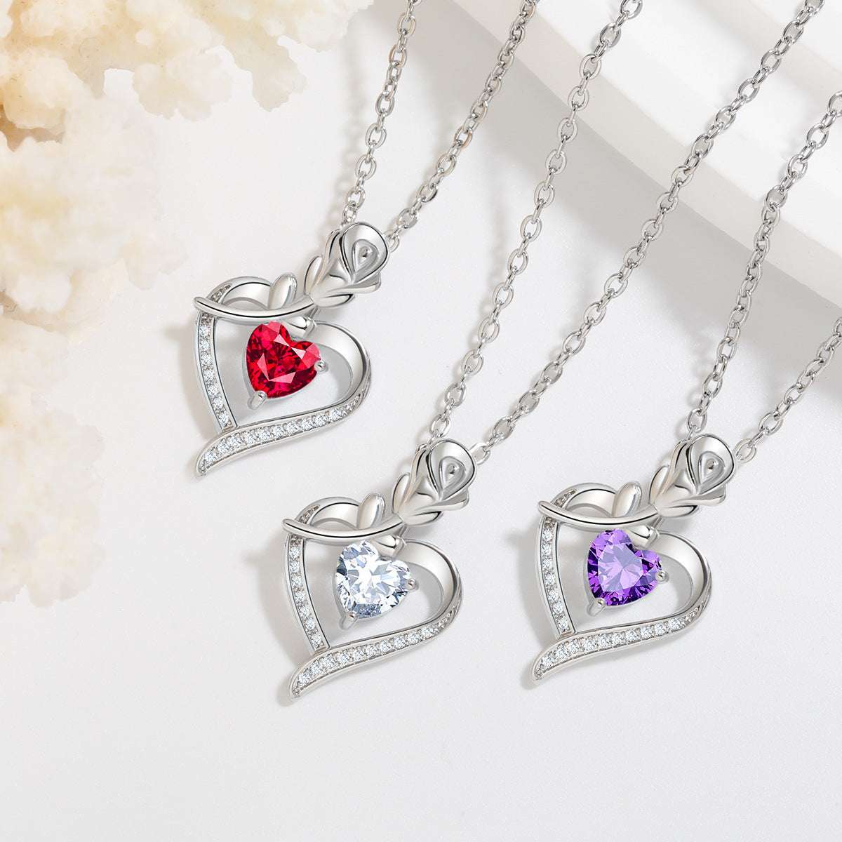 Rose Heart-shaped Necklace With Rhinestones Fashion Everlasting Flower Love Necklace For Women Valentine's Day Gift - globaltradeleader