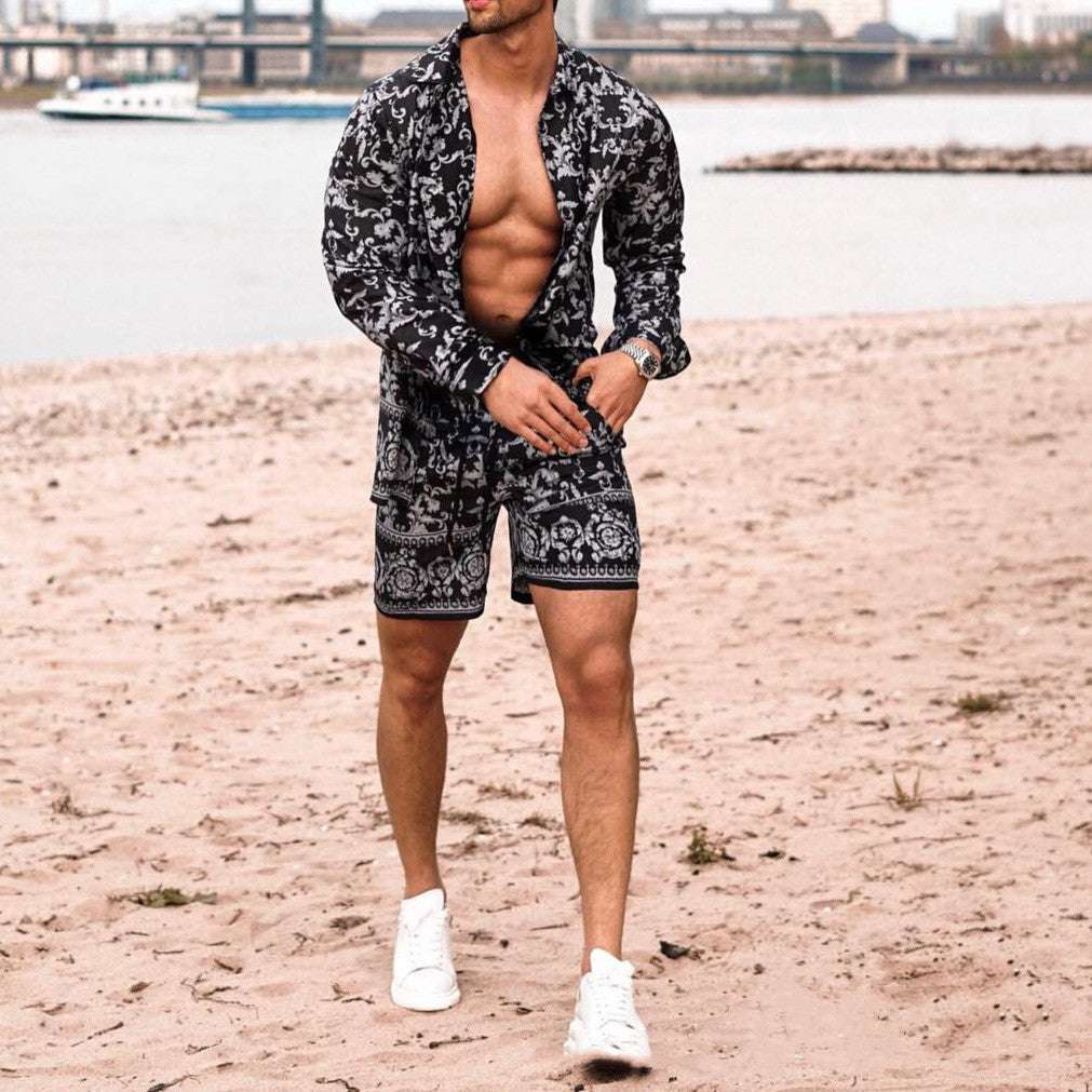Long Sleeve Shirt Shorts Beach Casual Suit - globaltradeleader