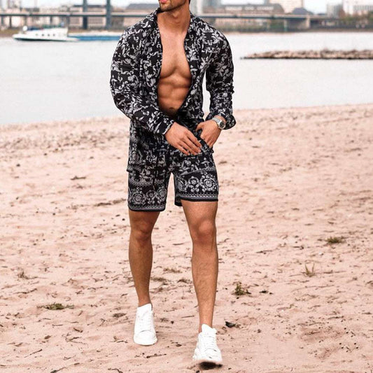 Long Sleeve Shirt Shorts Beach Casual Suit - globaltradeleader