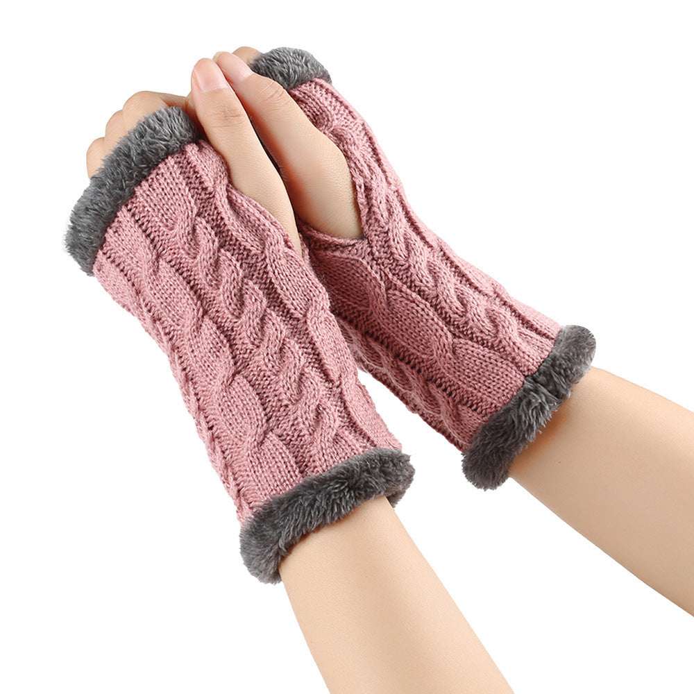 Winter Plush Gloves Twist Knitted Fingerless Fleece Gloves Women Warm Thickened Woolen Gloves - globaltradeleader