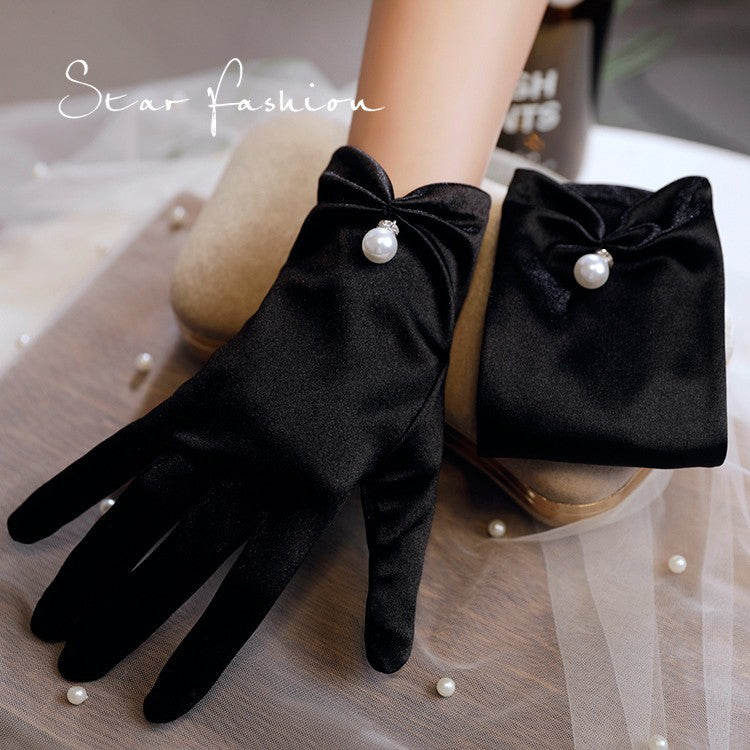 Black Satin Fabric Gloves Long Bag Finger Evening Dress Banquet Photography Jewelry Hepburn Style - globaltradeleader