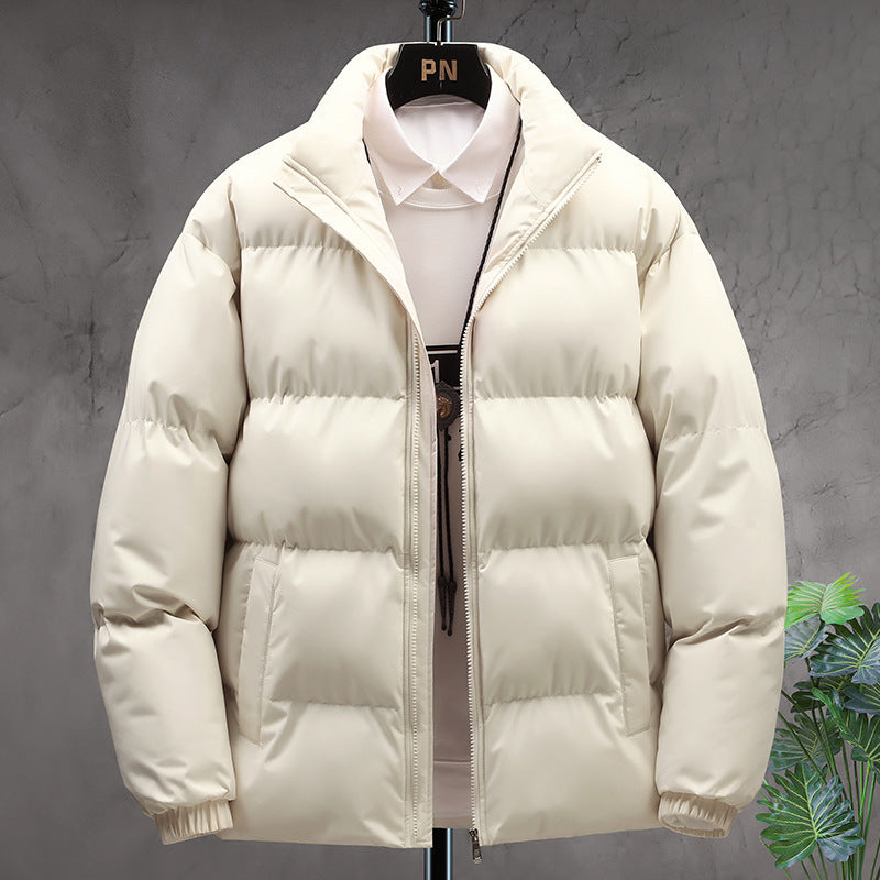 Winter Stand-collar Cotton Coat Couple Casual Warm Plus Velvet Thicken Solid Color Jacket For Men's Clothing - globaltradeleader