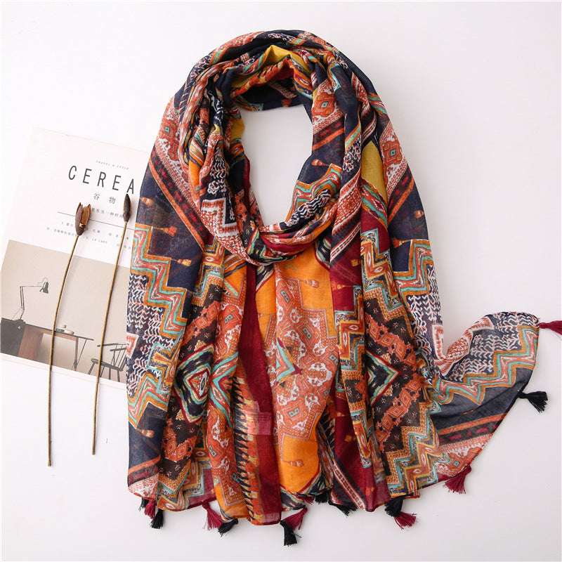 Bohemian Colorful Geometric Diamond Print Scarf