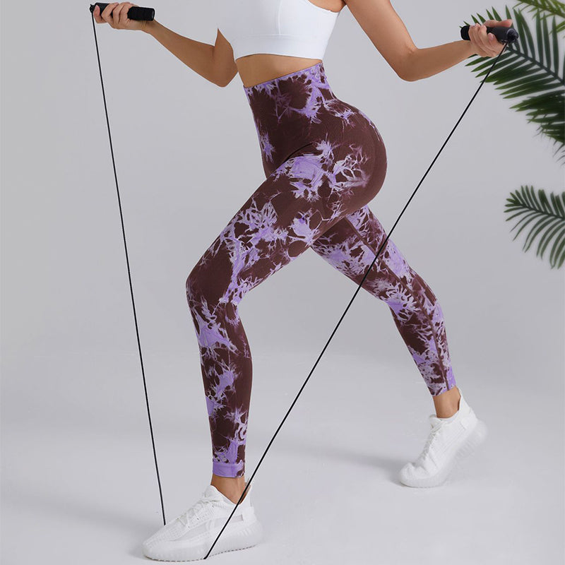 Tie-dye Printed Yoga Pants Fashion Seamless High-waisted Hip-lifting Trousers Sports Running Fitness Pants For Womens Clothing - globaltradeleader