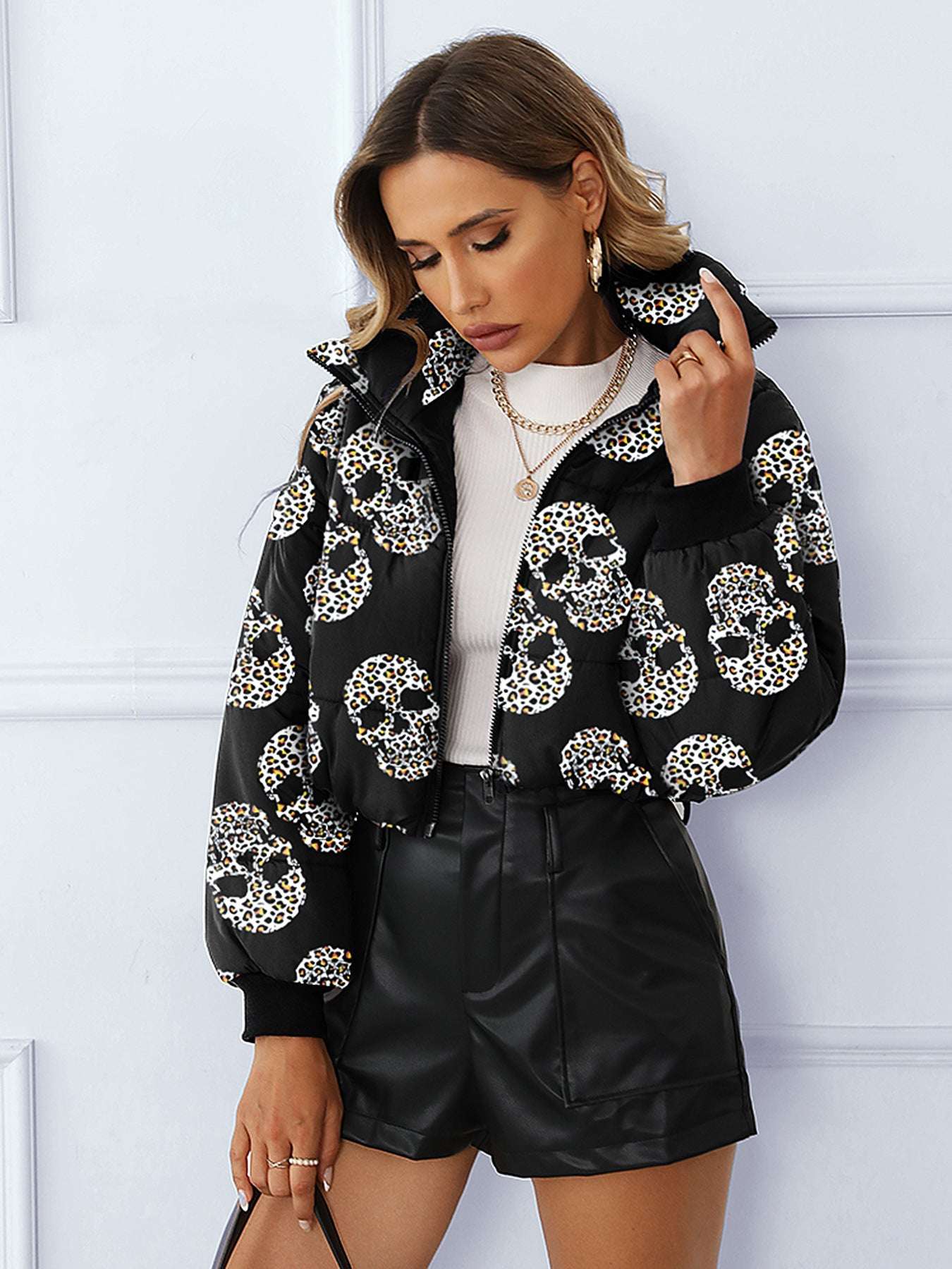 Fashion Bread Coat Women Print Stand Collar Short Coat Winter Jacket - globaltradeleader