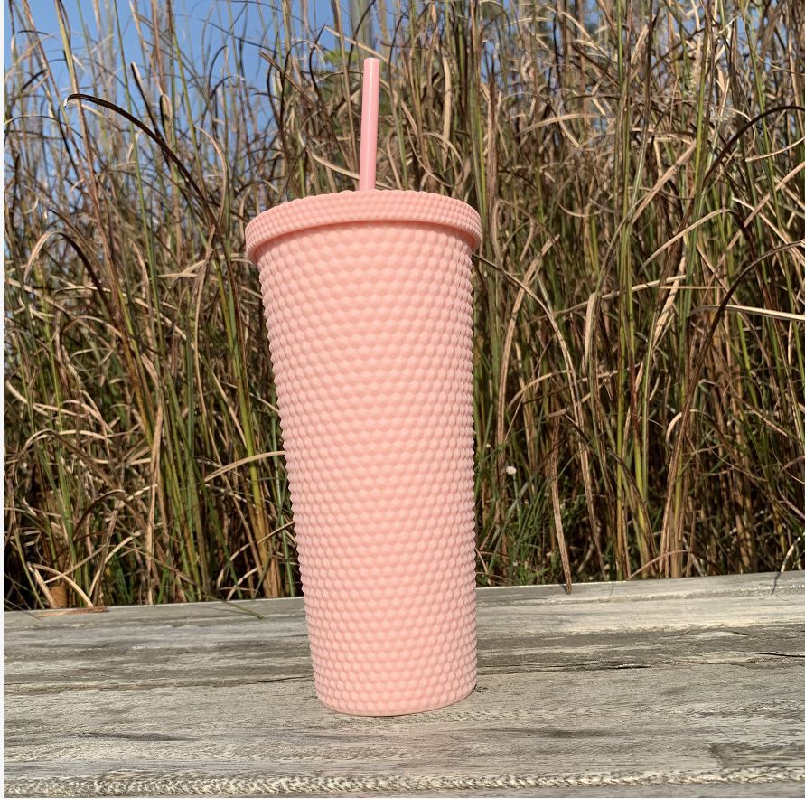 Outdoor Plastic Double Frosted Mug With Straw