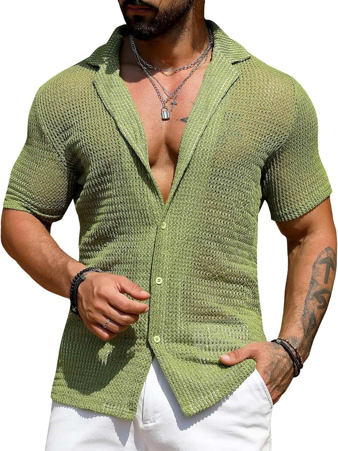 Men's Casual Shirt Fashionable Breathable Cardigan Short Sleeve Top - globaltradeleader